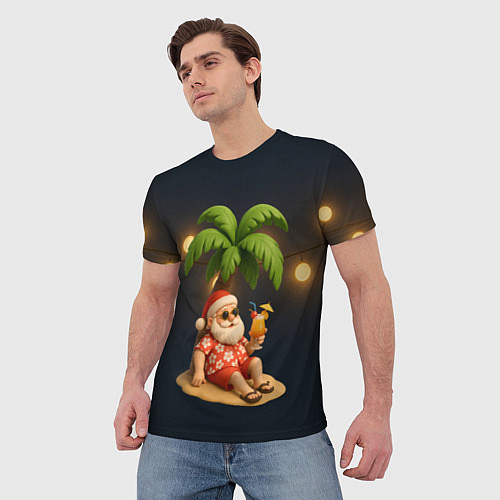 Мужская футболка Санта чиллит под пальмой / 3D-принт – фото 3