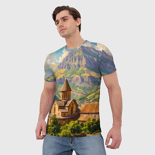 Мужская футболка Горный покой: храм среди облаков / 3D-принт – фото 3