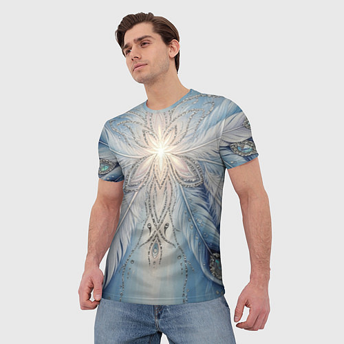 Мужская футболка Ледяной перьевой орнамент со светом / 3D-принт – фото 3