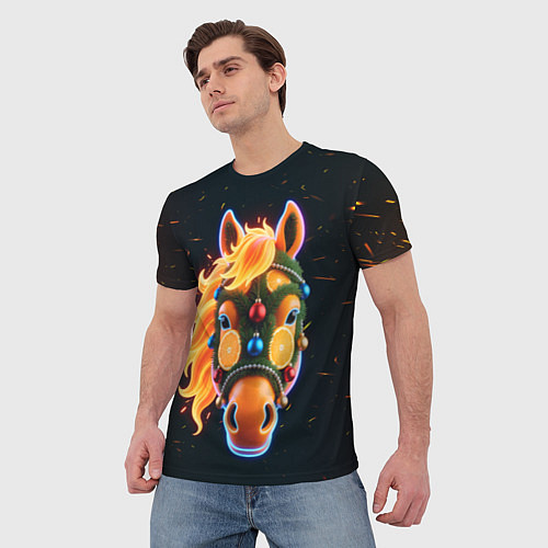 Мужская футболка Новогодняя мандариновая лошадь / 3D-принт – фото 3