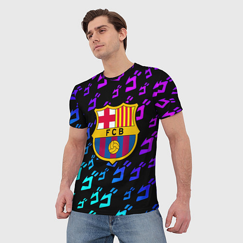 Мужская футболка Barcelona x jojo pattern neon / 3D-принт – фото 3