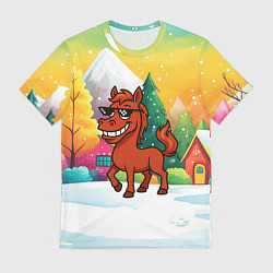 Футболка мужская Красная лошадка в очках подмигивает 2026, цвет: 3D-принт