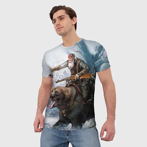 Мужская футболка Русский воин на медведе / 3D-принт – фото 3