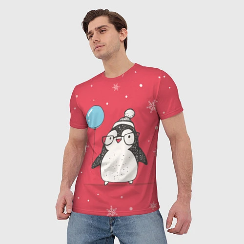Мужская футболка Влюбленная пингвинка / 3D-принт – фото 3