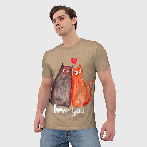 Мужская футболка Влюбленные котики / 3D-принт – фото 3