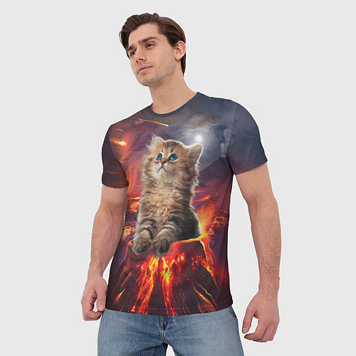 Мужская футболка Кот на вулкане / 3D-принт – фото 3