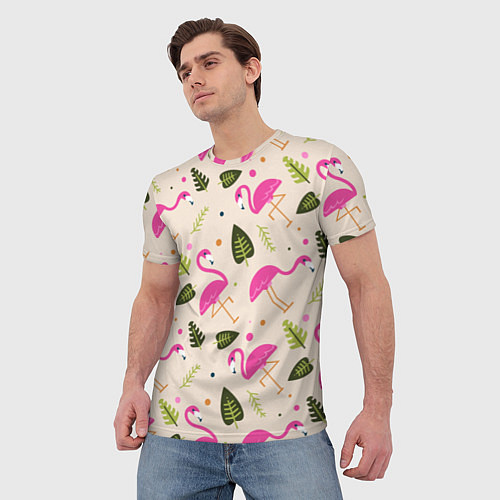 Мужская футболка Нежный фламинго / 3D-принт – фото 3