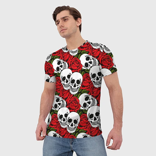 Мужская футболка Черепа в розах / 3D-принт – фото 3