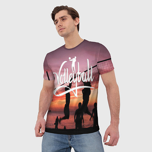Мужская футболка Пляжный волейбол на закате / 3D-принт – фото 3