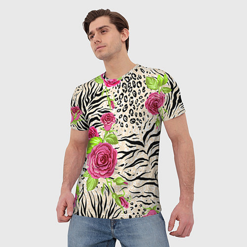 Мужская футболка Цветочная шкура зебры / 3D-принт – фото 3