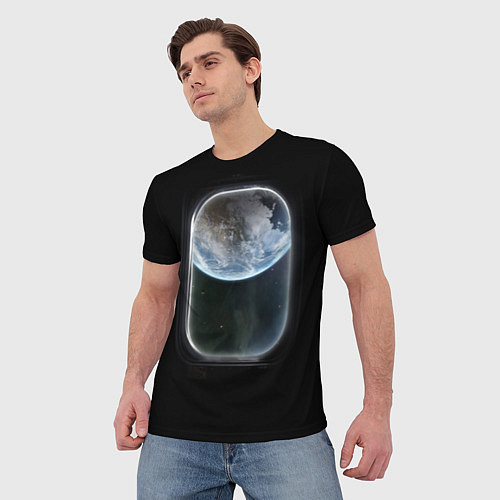 Мужская футболка Земля в иллюминаторе / 3D-принт – фото 3