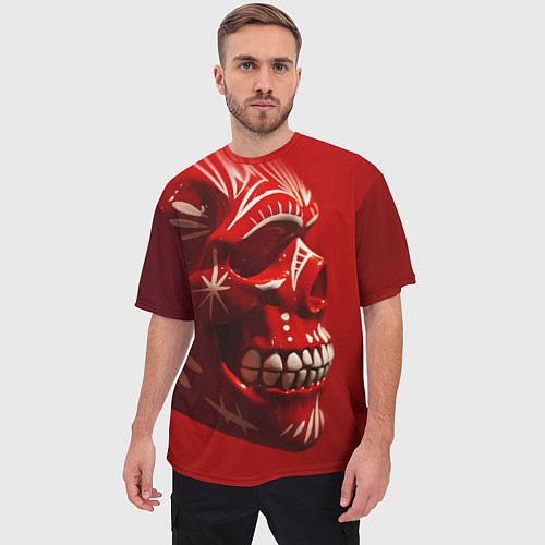 Мужская футболка оверсайз Красный череп / 3D-принт – фото 3
