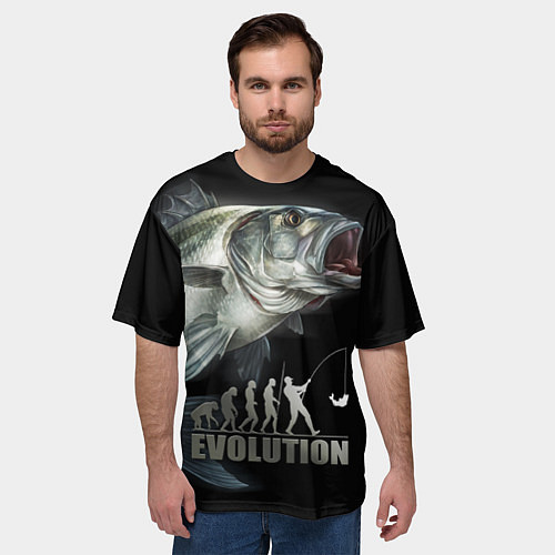 Мужская футболка оверсайз Эволюция рыбалки / 3D-принт – фото 3