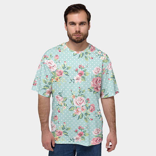 Мужская футболка оверсайз Цветы ретро 1 / 3D-принт – фото 3