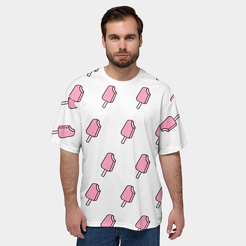 Мужская футболка оверсайз Мороженое розовое / 3D-принт – фото 3