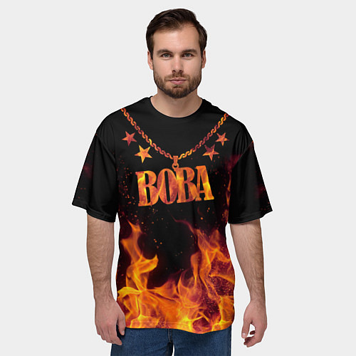 Мужская футболка оверсайз Вова - кулон на цепи в огне / 3D-принт – фото 3