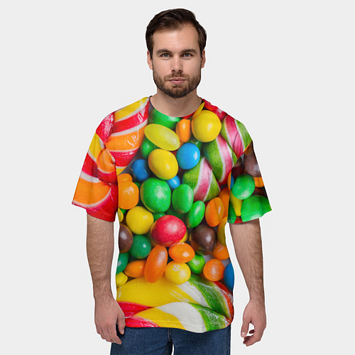 Мужская футболка оверсайз Сладкие конфетки / 3D-принт – фото 3