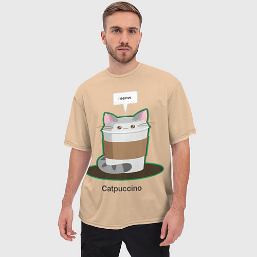 Мужская футболка оверсайз Catpuccino / 3D-принт – фото 3