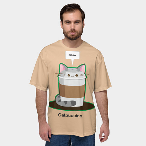 Мужская футболка оверсайз Catpuccino / 3D-принт – фото 3