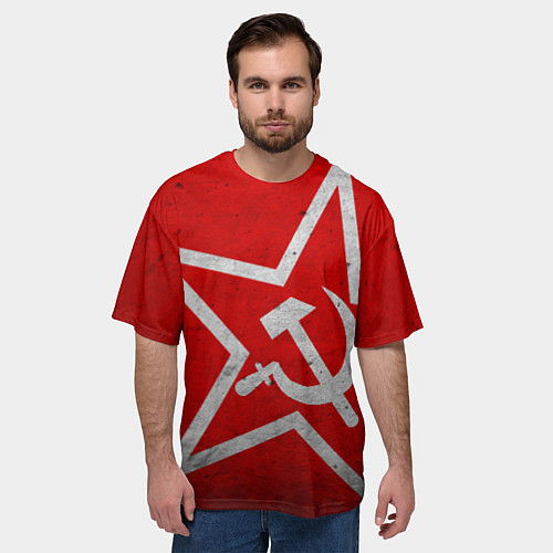 Мужская футболка оверсайз Флаг СССР: Серп и Молот / 3D-принт – фото 3