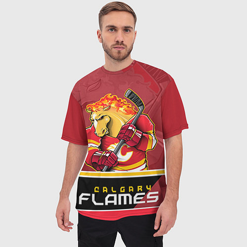 Мужская футболка оверсайз Calgary Flames / 3D-принт – фото 3