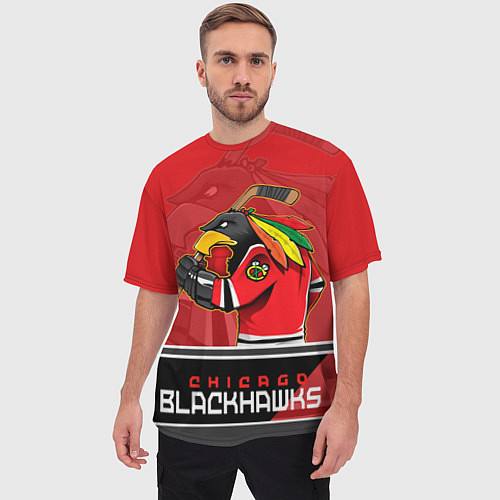 Мужская футболка оверсайз Chicago Blackhawks / 3D-принт – фото 3