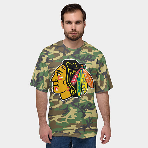 Мужская футболка оверсайз Blackhawks Camouflage / 3D-принт – фото 3