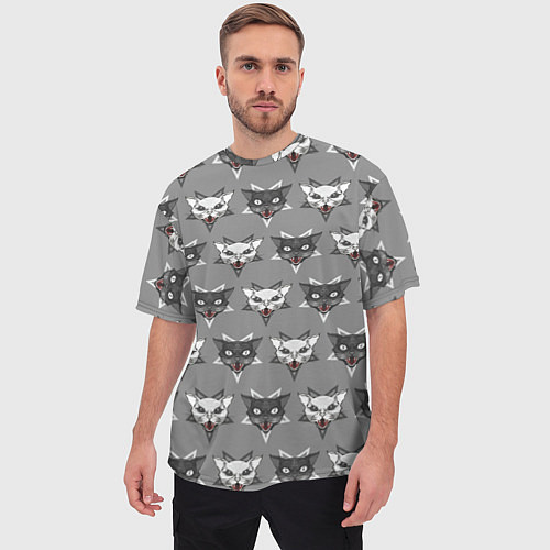 Мужская футболка оверсайз Злые котики / 3D-принт – фото 3