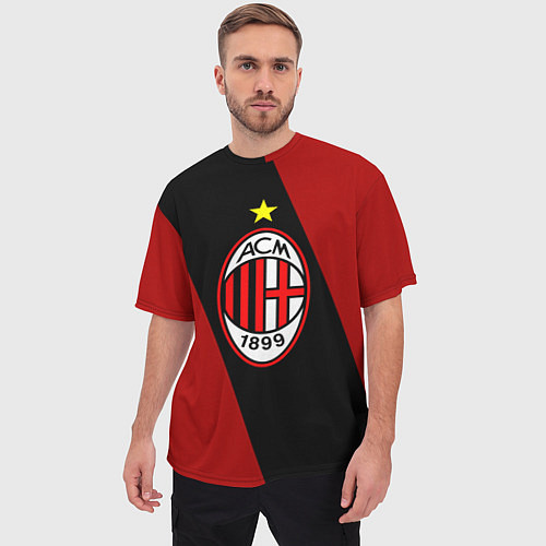 Мужская футболка оверсайз Milan FC: Red Collection / 3D-принт – фото 3