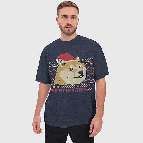 Мужская футболка оверсайз Doge Such Christmas / 3D-принт – фото 3