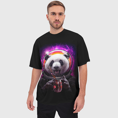 Мужская футболка оверсайз Panda Cosmonaut / 3D-принт – фото 3