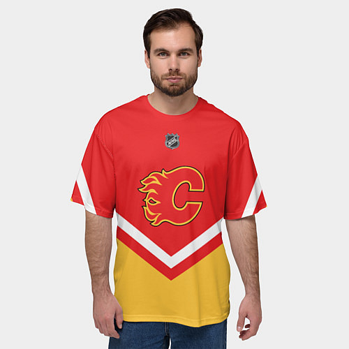 Мужская футболка оверсайз NHL: Calgary Flames / 3D-принт – фото 3