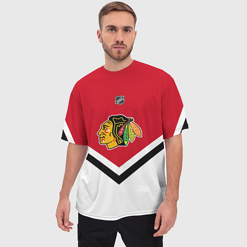 Мужская футболка оверсайз NHL: Chicago Blackhawks / 3D-принт – фото 3