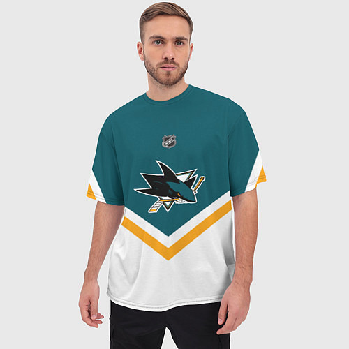 Мужская футболка оверсайз NHL: San Jose Sharks / 3D-принт – фото 3