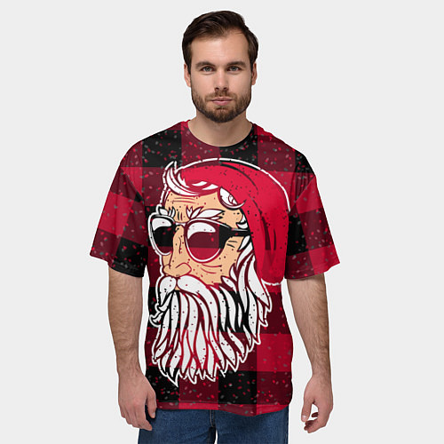 Мужская футболка оверсайз Санта хипстер / 3D-принт – фото 3