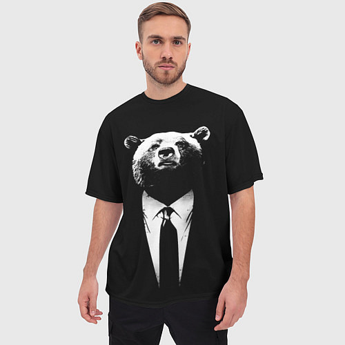 Мужская футболка оверсайз Медведь бизнесмен / 3D-принт – фото 3