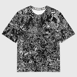 Футболка оверсайз мужская Монстры черно-белый паттерн, цвет: 3D-принт