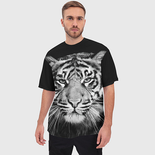 Мужская футболка оверсайз Мордочка тигра / 3D-принт – фото 3