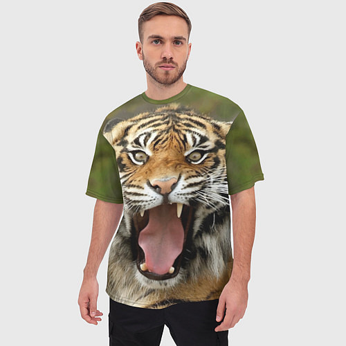 Мужская футболка оверсайз Удивленный тигр / 3D-принт – фото 3