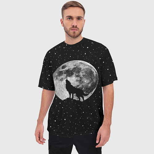 Мужская футболка оверсайз Лунный волк / 3D-принт – фото 3