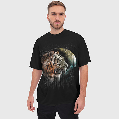 Мужская футболка оверсайз Космический тигр / 3D-принт – фото 3