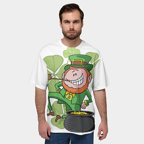Мужская футболка оверсайз Ирландский Лепрекон с горшочком золота / 3D-принт – фото 3
