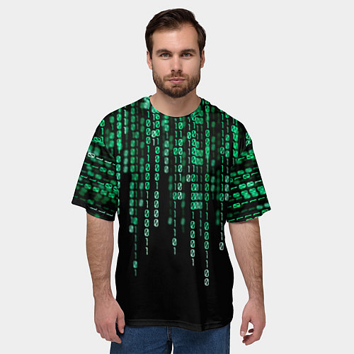 Мужская футболка оверсайз Цифровой поток из матрицы / 3D-принт – фото 3