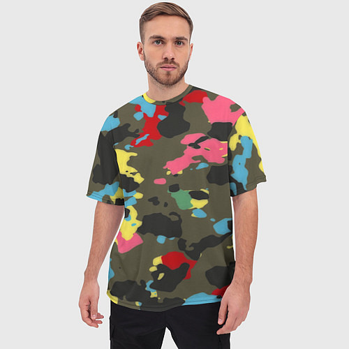 Мужская футболка оверсайз Цветной камуфляж / 3D-принт – фото 3