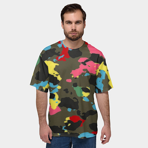Мужская футболка оверсайз Цветной камуфляж / 3D-принт – фото 3