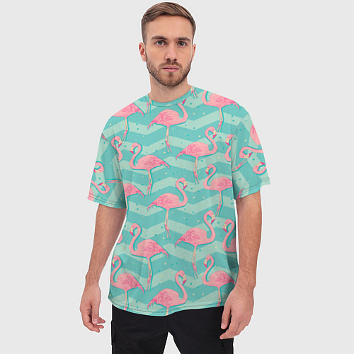 Мужская футболка оверсайз Flamingo Pattern / 3D-принт – фото 3