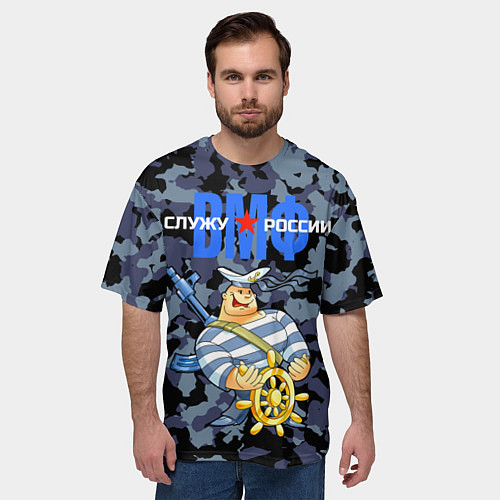 Мужская футболка оверсайз ВМФ - Служу России / 3D-принт – фото 3