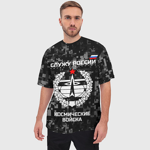 Мужская футболка оверсайз Служу России: космические войска / 3D-принт – фото 3
