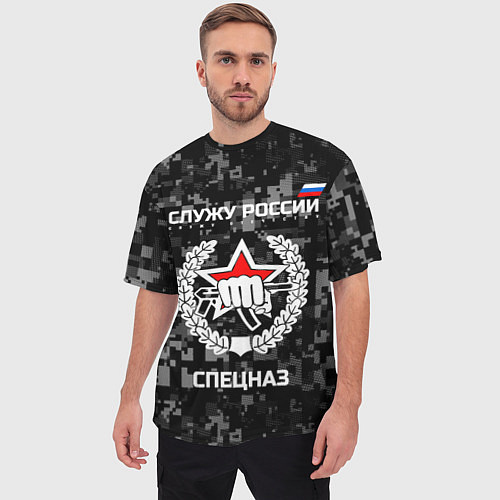 Мужская футболка оверсайз Служу России: спецназ / 3D-принт – фото 3