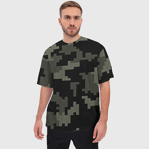 Мужская футболка оверсайз Камуфляж пиксельный: черный/серый / 3D-принт – фото 3